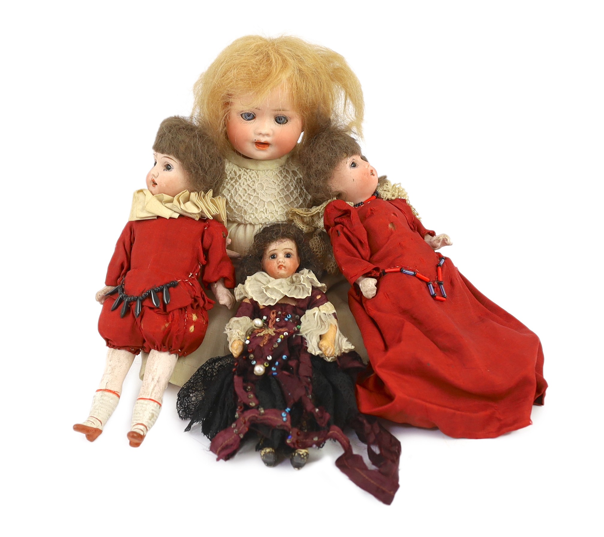 A pair of Recknagel bisque headed dolls, German, circa 1900, 8in. (4)